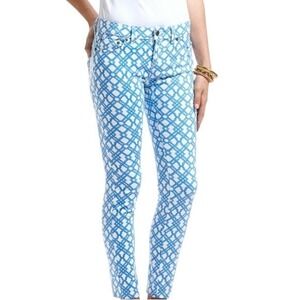 Vineyard Vines Blue White Lattice Print Jeans Women Size 10 Stretch Straight Leg